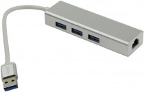 Ethernet-адаптер GREENCONNECT USB 3.0 на 3 порта + 10/100Mbps Ethernet Network metall (GCR-AP05)