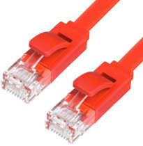 Патч-корд GREENCONNECT PROF плоский прямой 10.0m, UTP медь кат.6, красный, позолоченные контакты, 30 AWG, , ethernet high speed 10 Гбит/с, RJ45, T568B (GCR-LNC624-10.0m)