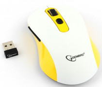 Мышь GEMBIRD беспров., белый/жёлтый, 5кн.+колесо-кнопка, 800/1200/1600DPI, 2.4ГГц, трехуровневая система энергосбережения (MUSW-221-Y)