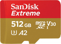 Карта памяти SANDISK 512 Гб, microSDXC, A2, V30, адаптер на SD, Extreme (SDSQXA1-512G-GN6MA)