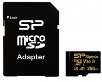 Карта памяти SILICON POWER 256 Гб, microSDXC, A1, V30, адаптер на SD, Golden Superior (SP256GBSTXDV3V1GSP)