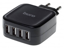 Сетевое зарядное устройство BURO 25 Вт, 4x USB, Smart 5A, чёрный (TJ-286B)