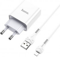 Сетевое зарядное устройство HOCO сила тока 2.1 A, 1x USB, кабель Lightning, C81A White (HC-27947)