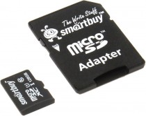 Карта памяти SMARTBUY 128 Гб, microSDXC, чтение: 80 Мб/с, запись: 20 Мб/с, адаптер на SD (SB128GBSDCL10-01)