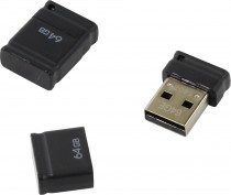 Флеш диск QUMO 64 Гб, USB 2.0, Nano Black (QM64GUD-NANO-B)