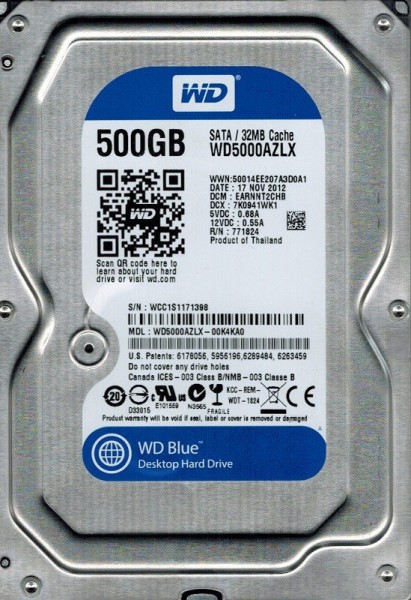 Жесткий диск WD 500 Гб, SATA-III, 7200 об/мин, кэш - 32 Мб, внутренний HDD, 3.5