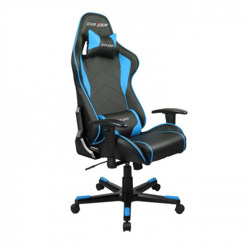Кресло DXRACER искусственная кожа, до 120 кг, материал крестовины: металл, механизм качания, поясничный упор, цвет: синий, чёрный, Formula (OH/FE08/NB)