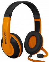 Гарнитура DEFENDER проводные наушники с микрофоном, накладные, 2 x mini jack 3.5 мм, 20-20000 Гц, импеданс: 32 Ом, регулятор громкости, Warhead G-120 Black/Orange, оранжевый, чёрный (64099)