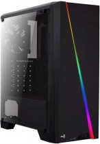Корпус AEROCOOL Midi-Tower, без БП, с окном, подсветка, 2xUSB 2.0, USB 3.0, Audio, Black (Cylon Tempered Glass)