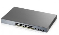 Коммутатор ZYXEL управляемый, 24 порта Ethernet 1 Гбит/с, 2 uplink/стек/SFP (до 1 Гбит/с), поддержка PoE/PoE+, установка в стойку, GS1350-26HP (GS1350-26HP-EU0101F)
