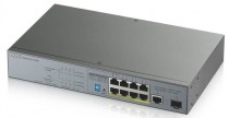 Коммутатор ZYXEL неуправляемый, 8 портов Ethernet 1 Гбит/с, 2 uplink/стек/SFP (до 1 Гбит/с), поддержка PoE/PoE+, установка в стойку, GS1300-10HP (GS1300-10HP-EU0101F)