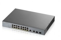 Коммутатор ZYXEL управляемый, 16 портов Ethernet 1 Гбит/с, 2 uplink/стек/SFP (до 1 Гбит/с), поддержка PoE/PoE+, установка в стойку, GS1350-18HP (GS1350-18HP-EU0101F)