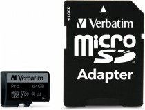 Карта памяти VERBATIM 64 Гб, microSDXC, адаптер на SD (Verbatim 47042)