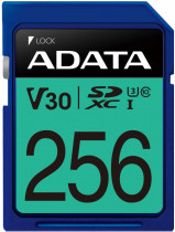 Карта памяти ADATA 256 Гб, SDXC, Secure Digital XC, чтение: 100 Мб/с, запись: 80 Мб/с, V30, Premier Pro (ASDX256GUI3V30S-R)