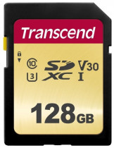Карта памяти TRANSCEND 128 Гб, SDXC, Secure Digital XC, чтение: 95 Мб/с, запись: 60 Мб/с, V30 (TS128GSDC500S)