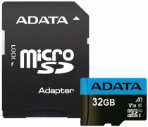Карта памяти ADATA 32 Гб, microSDHC, чтение: 85 Мб/с, запись: 25 Мб/с, адаптер на SD, Premier (AUSDH32GUICL10A1-RA1)