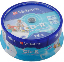 Диск CD-R VERBATIM 700Mb 52x DataLife+ Cake Box Printable (25шт) (43439 25шт)