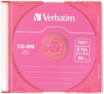 Диск CD-RW VERBATIM 700Mb 12x Slim case (1шт) Color (43167) (43167 1шт)