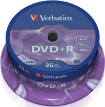 Диск DVD+R VERBATIM 4,7Gb16xCakeBox(25шт) (43500 25шт)
