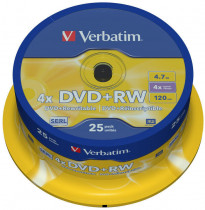 Диск DVD+RW VERBATIM 4,7Gb 4x Cake Box (25шт) (43489 25шт)