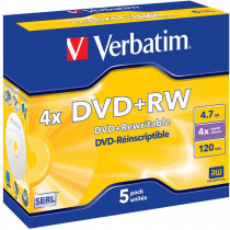 Диск DVD+RW VERBATIM 4.7Gb 4x Jewel case (5шт) (43229) (43229 5шт)