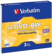 Диск DVD+RW VERBATIM 4.7Gb 4x Slim case (3шт) (43636) (43636 3шт)