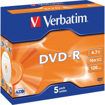 Диск DVD-R VERBATIM 4,7Gb 16x Jewel Case (5шт) (43519 5шт)