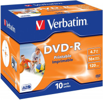 Диск DVD-R VERBATIM 4,7Gb 16x Jewel Case Printable (10шт) (43521 10шт)