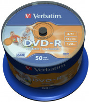 Диск DVD-R VERBATIM 4.7ГБ, 16x, 50шт., Printable, записываемый DVD диск (43533 50шт)