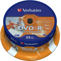 Диск DVD-R VERBATIM DVD-R 4,7Gb 16x Cake Box Printable (25шт) (43538 25шт)