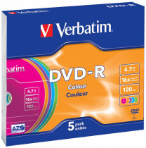 Диск DVD-R VERBATIM DVD-R 4,7Gb 16x Slim Color (5шт) (43557 5шт)