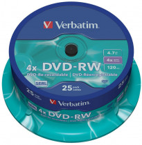Диск DVD-RW VERBATIM 4 7Gb 4x Cake box (25шт) (43639 25шт)