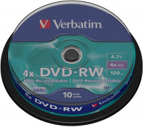 Диск DVD-RW VERBATIM 4,7Gb 4x Cake Box (10шт) (43552 10шт)