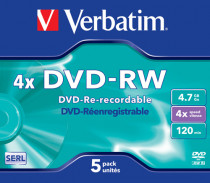 Диск DVD-RW VERBATIM 4,7Gb 4x Jewel Case (5шт) (43285 5шт)