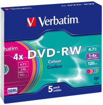 Диск DVD-RW VERBATIM 4.7Gb 4x Slim Color (5шт) (43563 5шт)