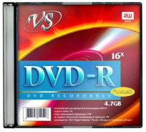 Диск DVD-R VS 4.7 Gb, 16x, Slim Case (5), Ink Printable (5/200) (VSDVDRIPSL501)