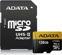 Карта памяти ADATA 128 Гб, microSDXC, чтение: 275 Мб/с, запись: 155 Мб/с, адаптер на SD, Premier (AUSDX128GUII3CL10-CA1)