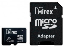 Карта памяти MIREX 8 Гб, microSDHC, чтение: 12 Мб/с, запись: 5 Мб/с, адаптер на SD (13613-ADTMSD08)