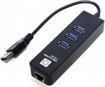 Ethernet-адаптер 5BITES USB3.0 -> 3*USB3.0 / RJ45 10/100/1000 Мбит/с, черный (UA3-45-04BK)