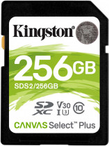 Карта памяти KINGSTON 256 Гб, SDXC, Secure Digital XC, чтение: 100 Мб/с, запись: 85 Мб/с, V30, Canvas Select Plus (SDS2/256GB)