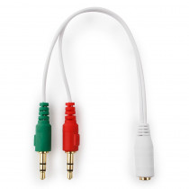 Переходник GEMBIRD Cablexpert джек3.5 наушники + 3.5 микрофон-> джек3.5 4pin, длина 20см, белый (CCA-418W)