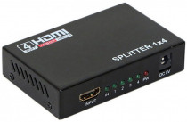 Разветвитель ORIENT HDMI 4K Splitter , 1-4, HDMI 1.4/3D, UHDTV 4K(3840x2160)/HDTV1080p/1080i/720p, HDCP1.2, внешний БП-зарядник 2xUSB 5В/2.1A, метал.корпус (30368) (HSP0104HN)