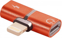 Переходник GREENCONNECT USB 2.0 Lightning 8pin/jack 3,5mm аудио, красный, (GCR-51149)