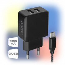 Сетевое зарядное устройство GINZZU 5В/3.1A/2USB + Дата-кабель микро USB 10м черный (GA-3312UB)