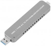 Внешний корпус ORIENT USB 3.1 Gen2 для SSD M.2 NVMe 2242/2260/2280 M-key, PCIe Gen3x2 (JMS583),10 GB/s, поддержка UAPS,TRIM, разъем USB3.1 Type-A + Type-C, корпус в виде флешки, черный (30902) (3552U3)