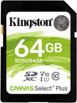 Карта памяти KINGSTON 64 Гб, SDHC, Secure Digital HC, чтение: 100 Мб/с, V10, Canvas Select Plus (SDS2/64GB)