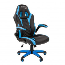 Кресло CHAIRMAN искусственная кожа, до 120 кг, материал крестовины: пластик, механизм качания, цвет: голубой, чёрный, Game 15 Black/Blue, 00-0 (7022779/7069669)