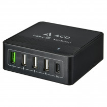 Сетевое зарядное устройство ACD 60 Вт, 4x USB, 1x USB Type-C, быстрая зарядка (ACD-P605U-V1B)