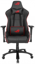 Кресло ASUS искусственная кожа, до 120 кг, материал крестовины: металл, механизм качания, поясничный упор, цвет: красный, чёрный, ROG SL200 Black (90GC00I0-MSG010)
