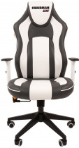 Кресло CHAIRMAN искусственная кожа, до 120 кг, материал крестовины: пластик, механизм качания, цвет: белый, серый, Game 23 Grey/White, 00-0 (7053956)